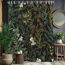 Leaves Plant Shower Curtain 72x72 Inch Shower Curtain, Spring Black Botanical — custom printed polyester bath curtain