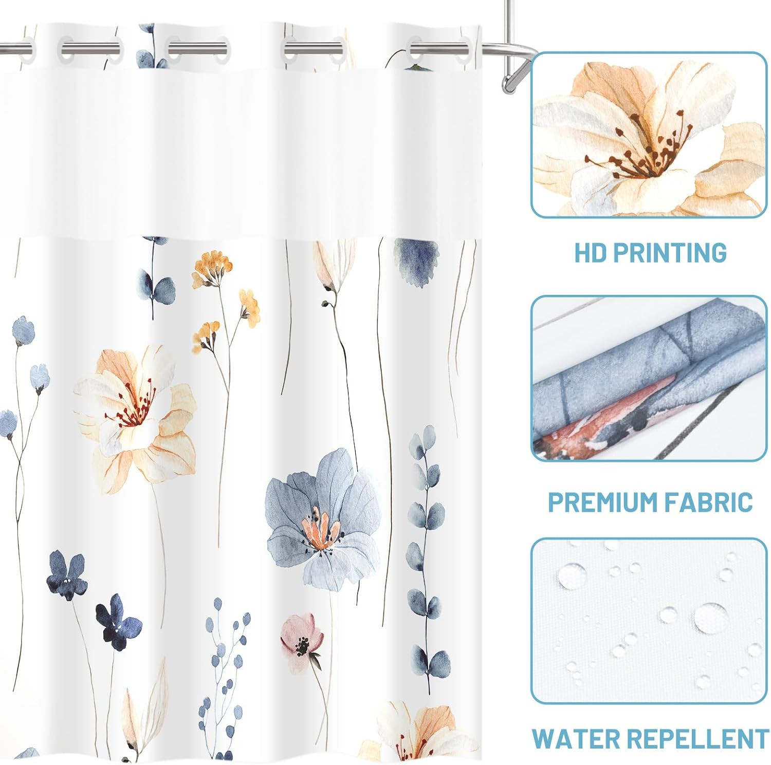 Custom Printed Bath Curtain — custom printed polyester bath curtain detail view
