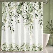 Olive Green Eucalyptus Leaves Shower Curtain Aesthetic Watercolor 72x72 Inch — custom printed polyester bath curtain