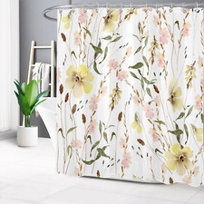 Country Style Yellow and Pink Wildflower Shower Curtain Set for Bathroom Decor — custom printed polyester bath curtain
