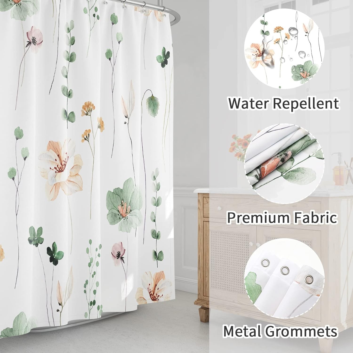 Custom Printed Bath Curtain — custom printed polyester bath curtain detail view