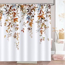 Brown Watercolor Eucalyptus Plant Fall Polyester Shower Curtain 72x72 Inch — custom printed polyester bath curtain