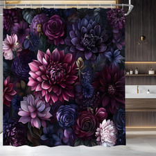 Black Floral Shower Curtain Retro Gothic Purple Flower,72X72 Inch — custom printed polyester bath curtain