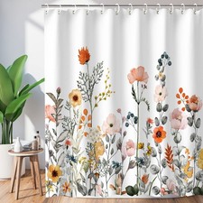 Floral Shower Curtain for Bathroom - Colorful Wildflower Fabric Curtain with ... — custom printed polyester bath curtain