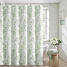Floral Shower Curtain Set with Hooks, Green, 72"×78" — custom printed polyester bath curtain