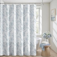Floral Shower Curtain Set with Hooks, 72"W x 72"L (Pack of 1) Blue Floral — custom printed polyester bath curtain