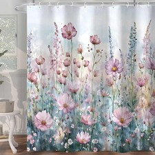 Pink Floral Shower Curtain Watercolor Flower Leaves Polyester 72x72 Inch — custom printed polyester bath curtain