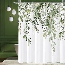 Olive Green Eucalyptus Shower Curtain Floral Print Fabric Bathroom 72x72 In — custom printed polyester bath curtain