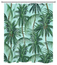 Tropical Coconut Tree Green Palm Leaves Shower Curtain Sets For Bathroom Decor — custom printed polyester bath curtain