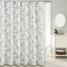 Cotton Linen Blend Shower Curtain Floral Design Rustproof Hooks Machine Washable — custom printed polyester bath curtain