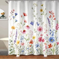 Summer Wildflower Shower Curtain for Bathroom, Colorful Floral Meadow Fabric Sho — custom printed polyester bath curtain