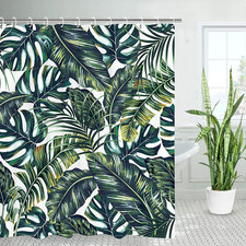 Green Shower Curtain, Tropical Shower Curtain, Plant Shower Curtain, Leaf Shower — custom printed polyester bath curtain