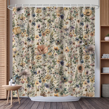 Boho Floral Watercolor Shower Curtain Wildflower Botanical Fabric 72x72 Inches — custom printed polyester bath curtain