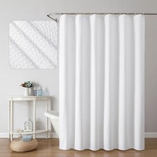 White Shower Curtain for Bathroom 72x72 Inch, 3D Embossed Textured Waffle Fabric — custom printed polyester bath curtain