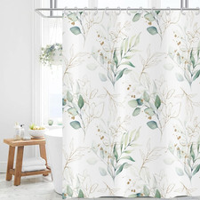Black Eucalyptus Leaf Shower Curtain, Black Botanical Watercolor Plants Bathroom — custom printed polyester bath curtain