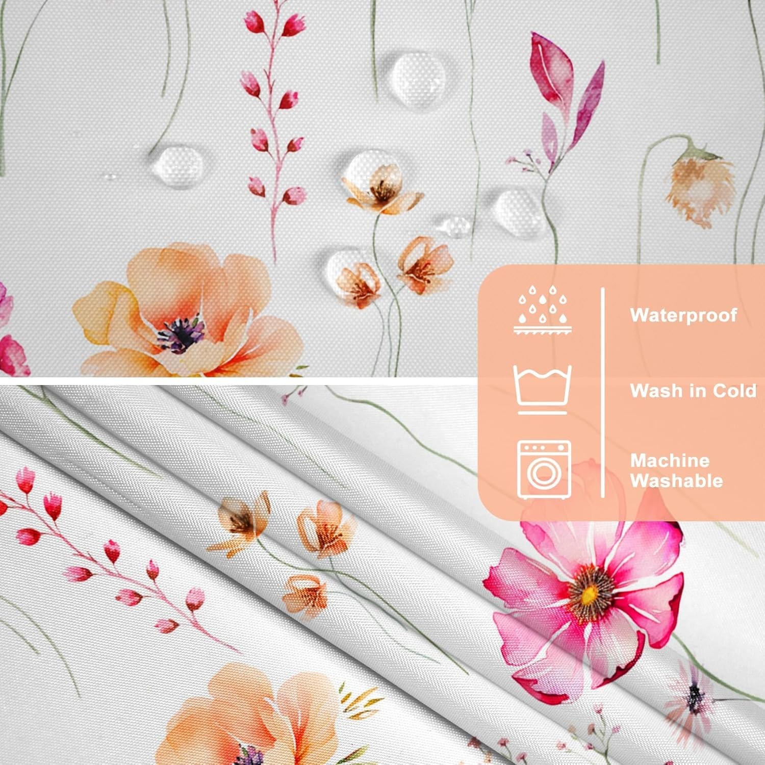 Custom Printed Bath Curtain — custom printed polyester bath curtain detail view