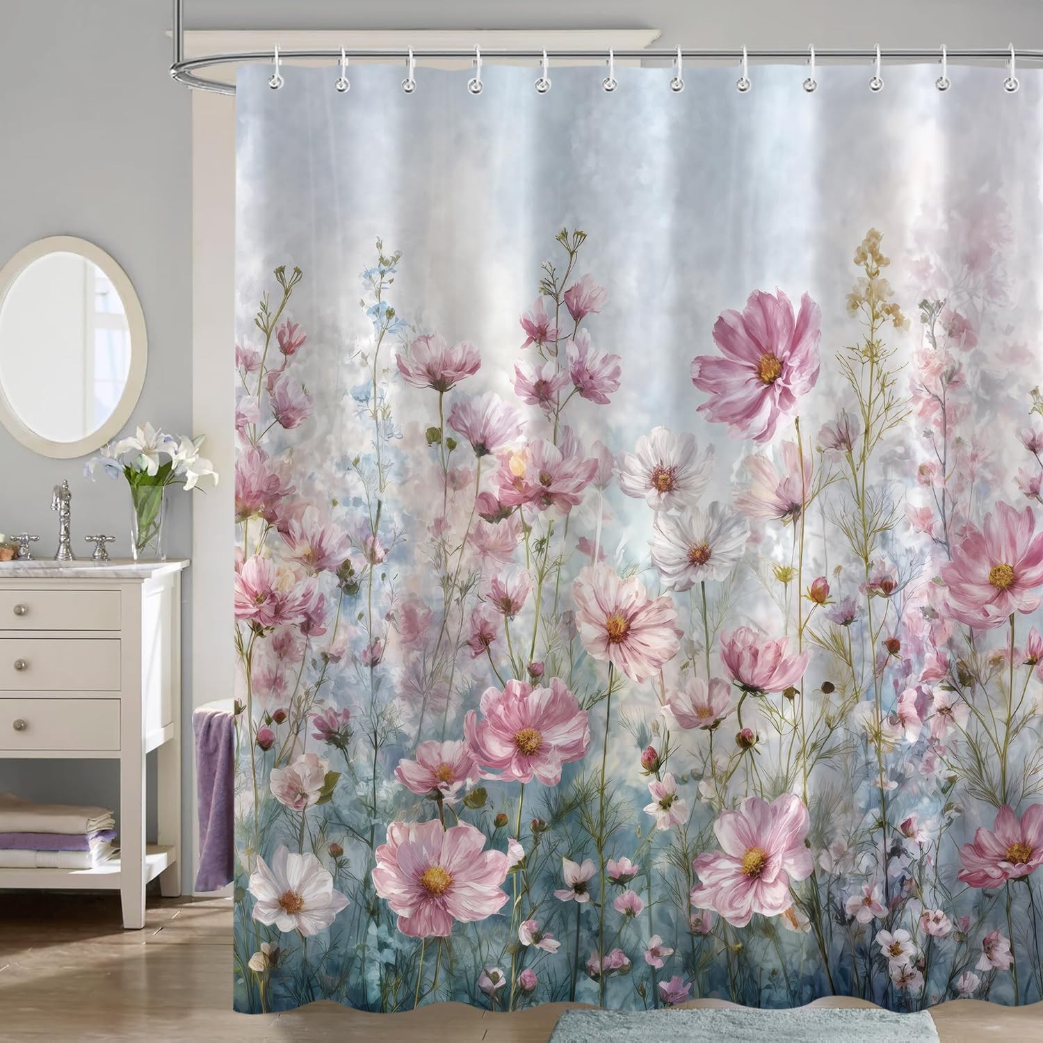 Custom Printed Bath Curtain — custom printed polyester bath curtain detail view