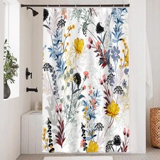Shower Curtain Floral Yellow Blue Wild Flower Waterproof Fabric 48x72 Inch — custom printed polyester bath curtain