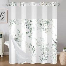 Eucalyptus Leaves Shower Curtain with 71"W x 74"L (Pack of 1) Fresh Green — custom printed polyester bath curtain
