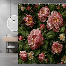 Pink Peony Floral Shower Curtain Botanical Print — custom printed polyester bath curtain