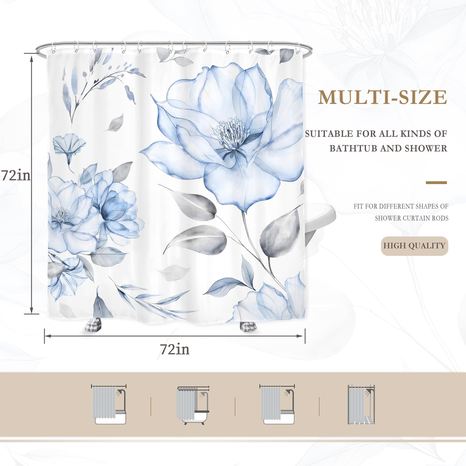Custom Printed Bath Curtain — custom printed polyester bath curtain detail view