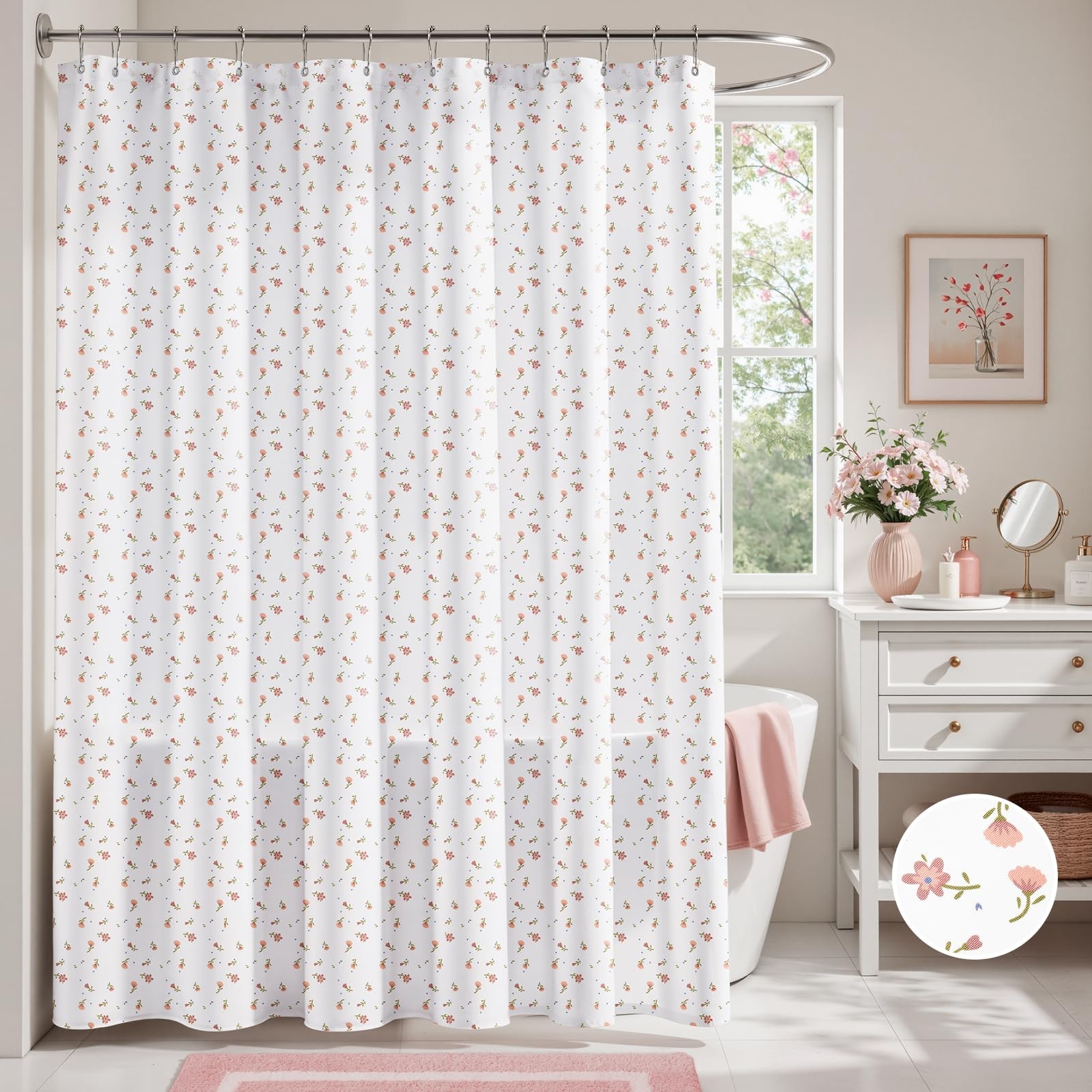 Custom Printed Bath Curtain — custom printed polyester bath curtain detail view