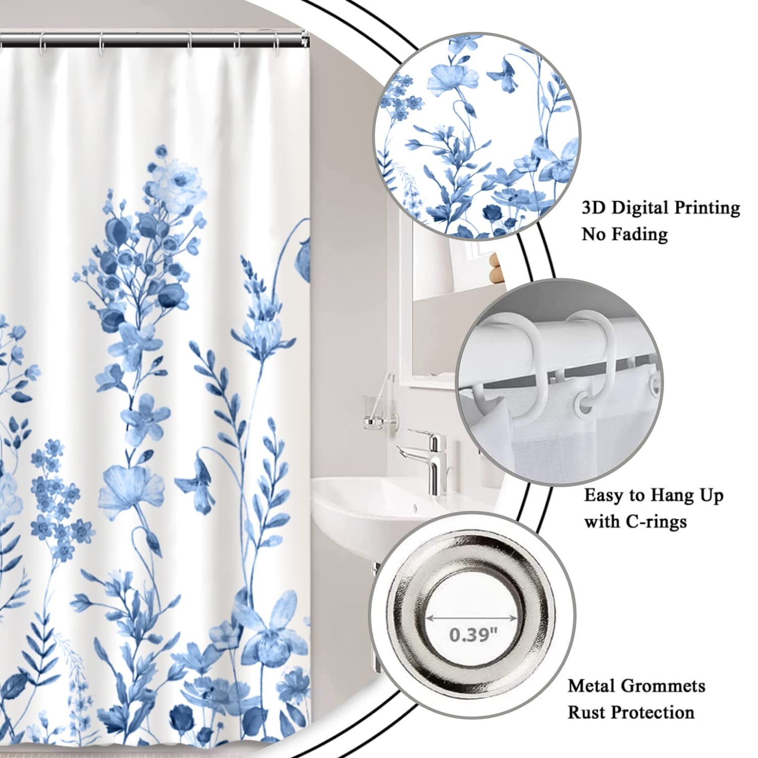 Custom Printed Bath Curtain — custom printed polyester bath curtain detail view