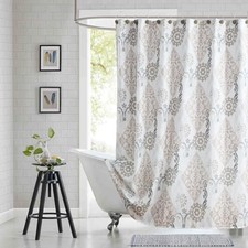 Fabric Shower Curtain, White and Beige Boho 72"W x 72"L (Pack of 1) Galloway — custom printed polyester bath curtain