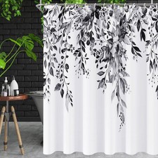 Shower Curtain Black and White Shower Curtains for Bathroom, Leaf Eucalyptus — custom printed polyester bath curtain