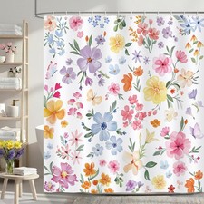 Colorful Floral Shower Curtain Cute Watercolor Spring Wildflower 72x72 Inch — custom printed polyester bath curtain
