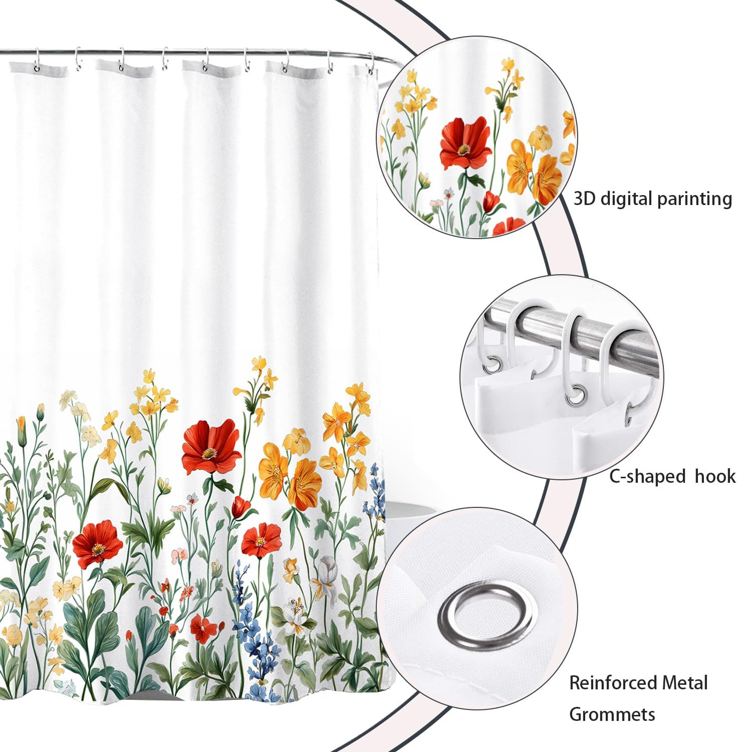 Custom Printed Bath Curtain — custom printed polyester bath curtain detail view