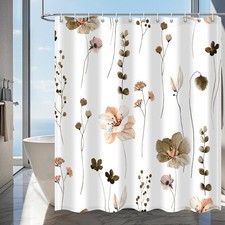 Waterproof Shower Curtain Set Hooks Watercolor Khaki Floral Plant 72x72 Inch — custom printed polyester bath curtain