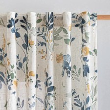 Floral Linen Curtains 84 Inch 50"W x 84"L (Pack of 2) Floral/Yellow & Blue — custom printed polyester bath curtain