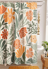 Cute Colorful Floral Extra Long Shower Curtain 78 Inch Funky Aesthetic Bathroom — custom printed polyester bath curtain