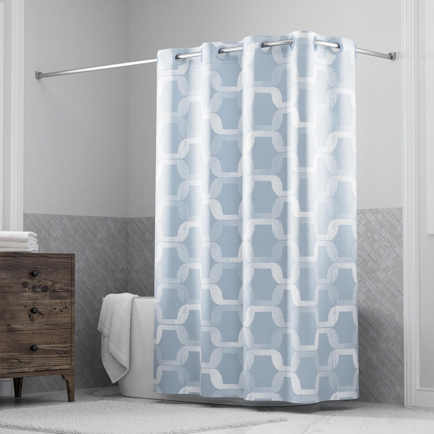 Custom Printed Bath Curtain — custom printed polyester bath curtain detail view