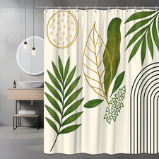 Modern Green Leaf Shower Curtain - Stylish Fabric for Bathroom Decor — custom printed polyester bath curtain
