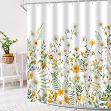 Watercolor Yellow Wildflower Shower Curtain with Hooks 70x70IN — custom printed polyester bath curtain