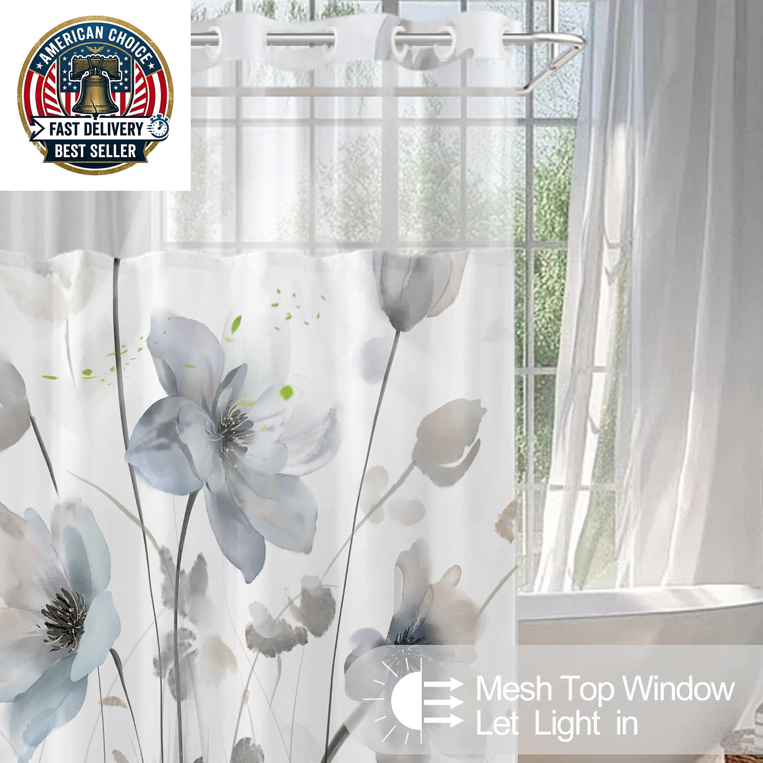 Custom Printed Bath Curtain — custom printed polyester bath curtain detail view