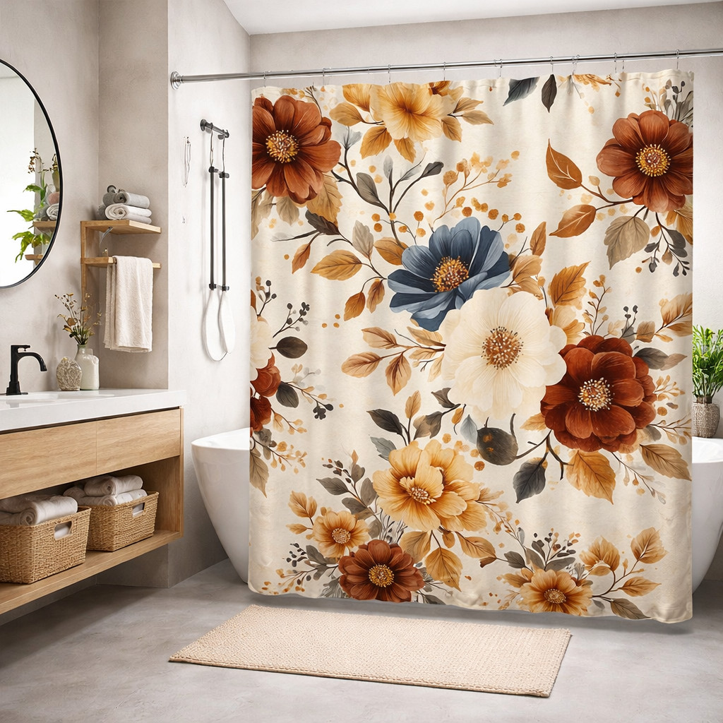 Custom Printed Bath Curtain — custom printed polyester bath curtain detail view
