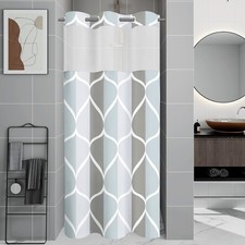 Gray Stall Size Ringless Shower Curtain with Liner 36 x 74 Inch Hook-free Mesh — custom printed polyester bath curtain