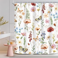 Vintage Wildflower Floral Shower Curtain for Bathroom Decor 60Wx72H Flower Rural — custom printed polyester bath curtain