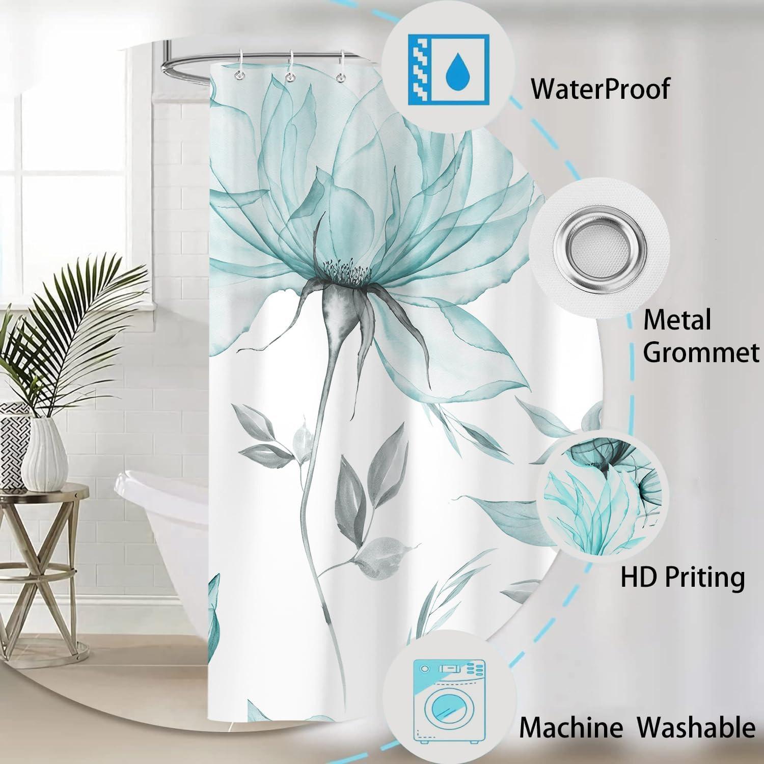 Custom Printed Bath Curtain — custom printed polyester bath curtain detail view