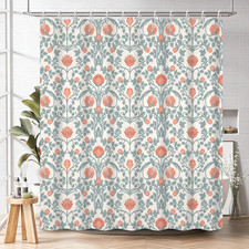 Vintage Floral Shower Curtain with Hooks, William Morris Style Botanical Print W — custom printed polyester bath curtain