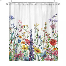 Farmhouse Rustic Boho Floral Shower Curtain 70X70 Botanical Watercolor Wildflowe — custom printed polyester bath curtain