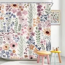 Extra Long Shower Curtain for Bathroom Decor 72Wx84H Cute Boho Wildflower Pla... — custom printed polyester bath curtain