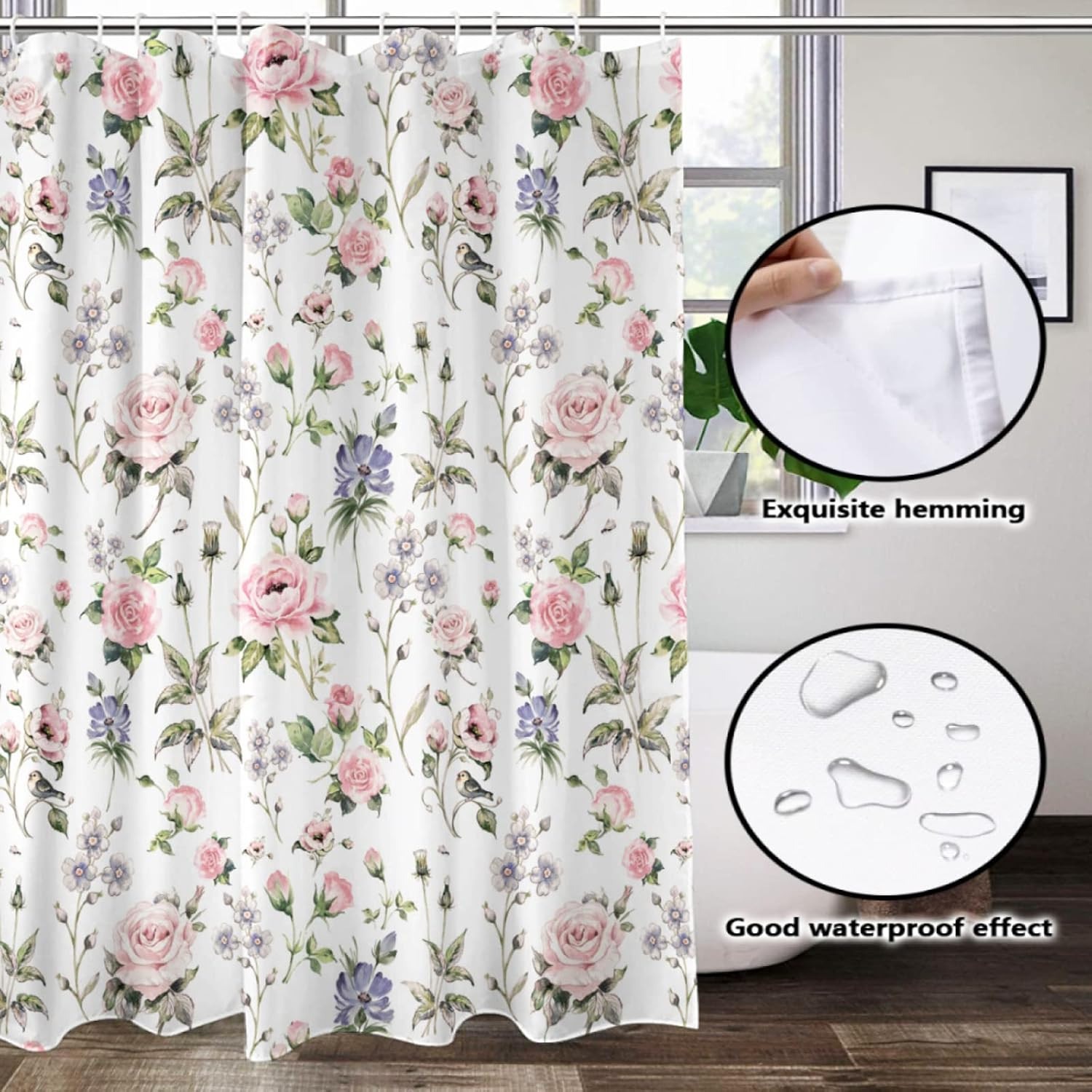 Custom Printed Bath Curtain — custom printed polyester bath curtain detail view