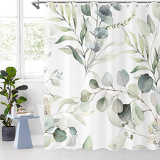 Black Eucalyptus Leaf Shower Curtain, Black Botanical Watercolor Plants Bathroom — custom printed polyester bath curtain