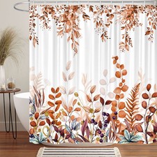 Fall Floral Shower Curtain Autumn Red Gold Leaves Harvest Fabric Decor — custom printed polyester bath curtain