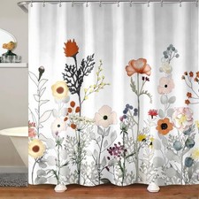 Wildflower Shower Curtain for Bathroom, Red Floral Wildflowers and Poppies — custom printed polyester bath curtain