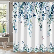 Blue Eucalyptus Leaf Waterproof Fabric Shower Curtain Set Hooks 72x72 Inch — custom printed polyester bath curtain
